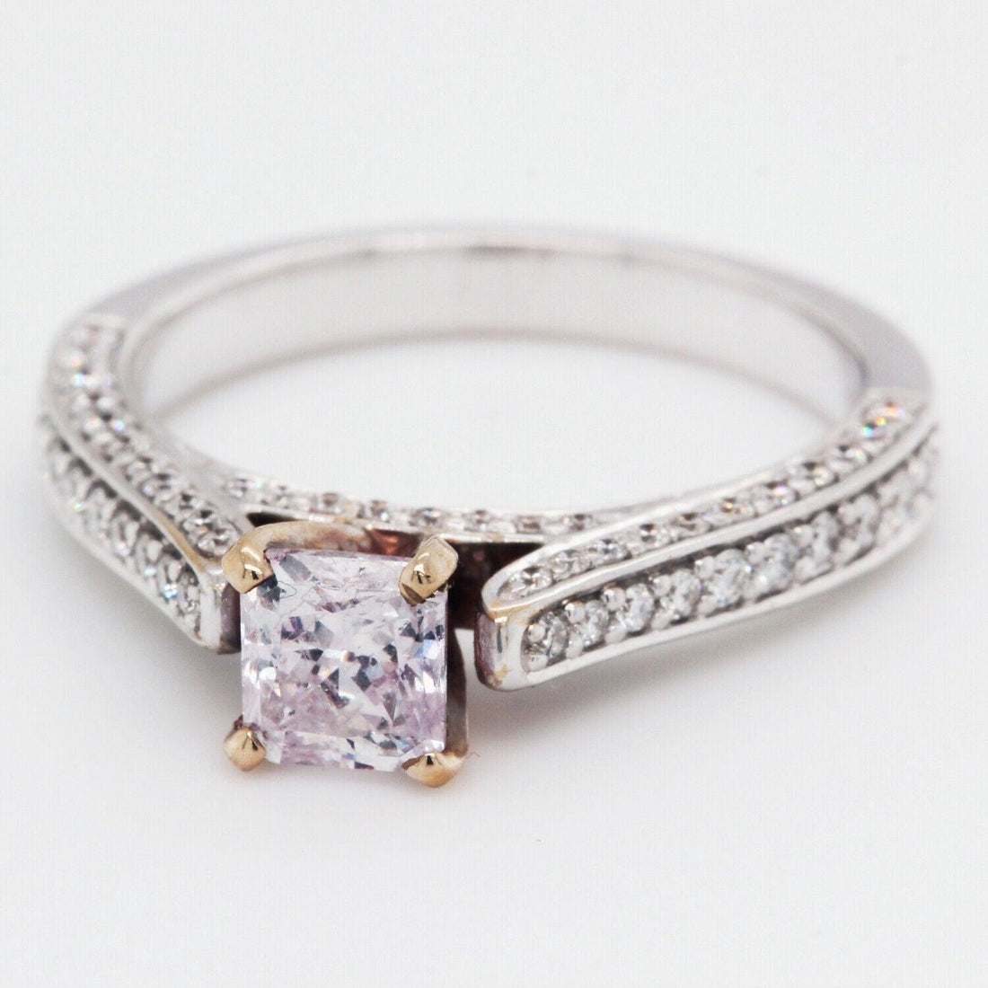 Cushion-Cut Pink Diamond Ring with White Diamonds in 18K Gold