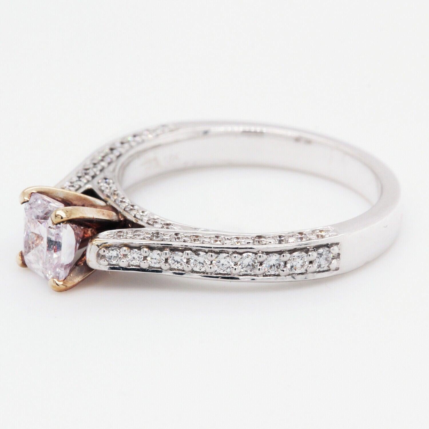 Cushion-Cut Pink Diamond Ring with White Diamonds in 18K Gold