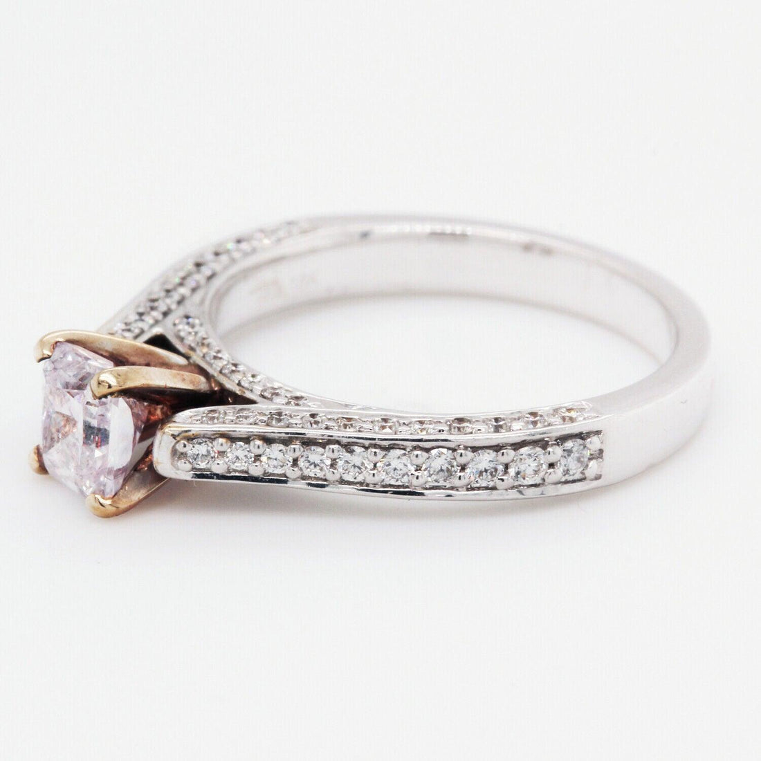 Cushion-Cut Pink Diamond Ring with White Diamonds in 18K Gold