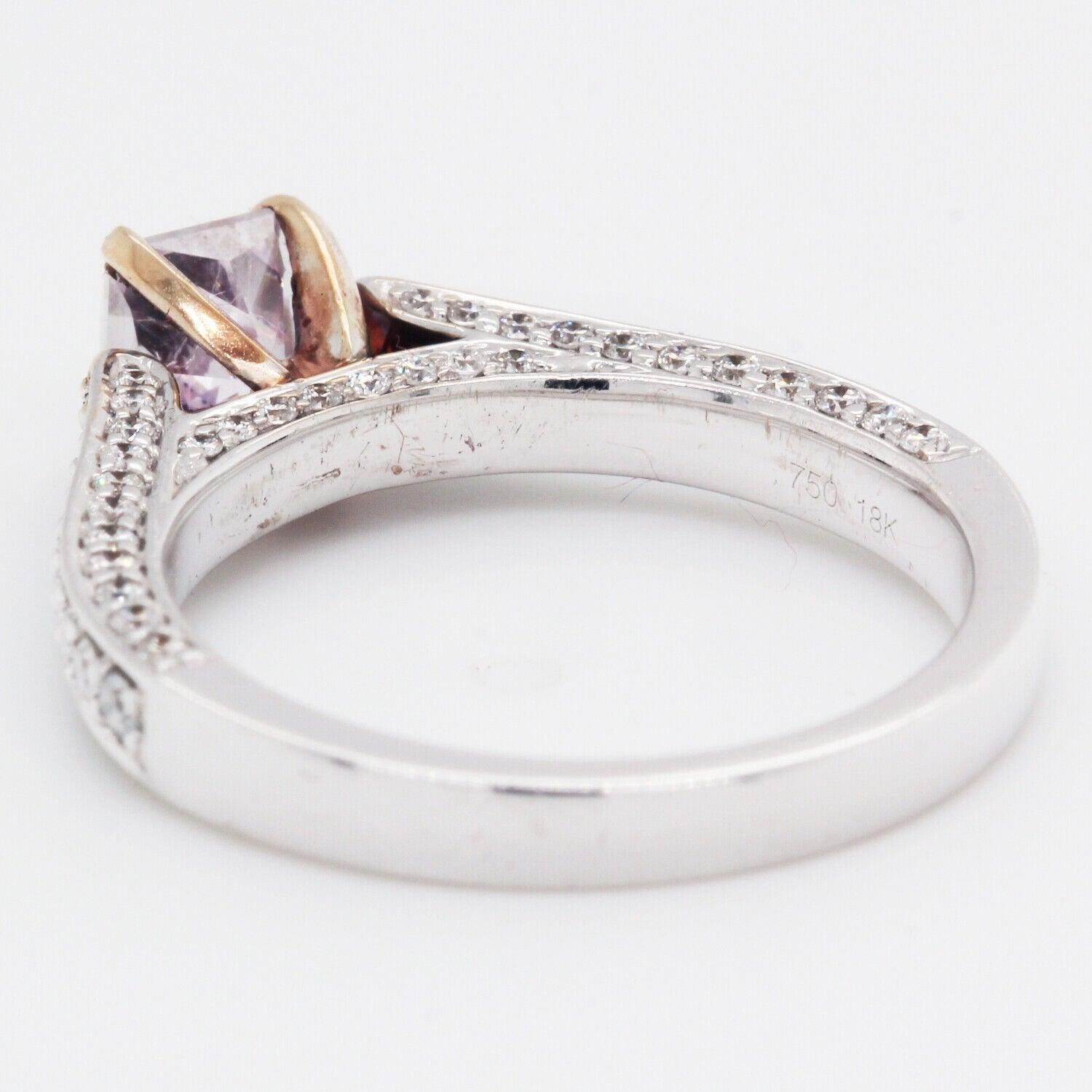 Cushion-Cut Pink Diamond Ring with White Diamonds in 18K Gold