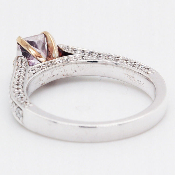 Cushion-Cut Pink Diamond Ring with White Diamonds in 18K Gold