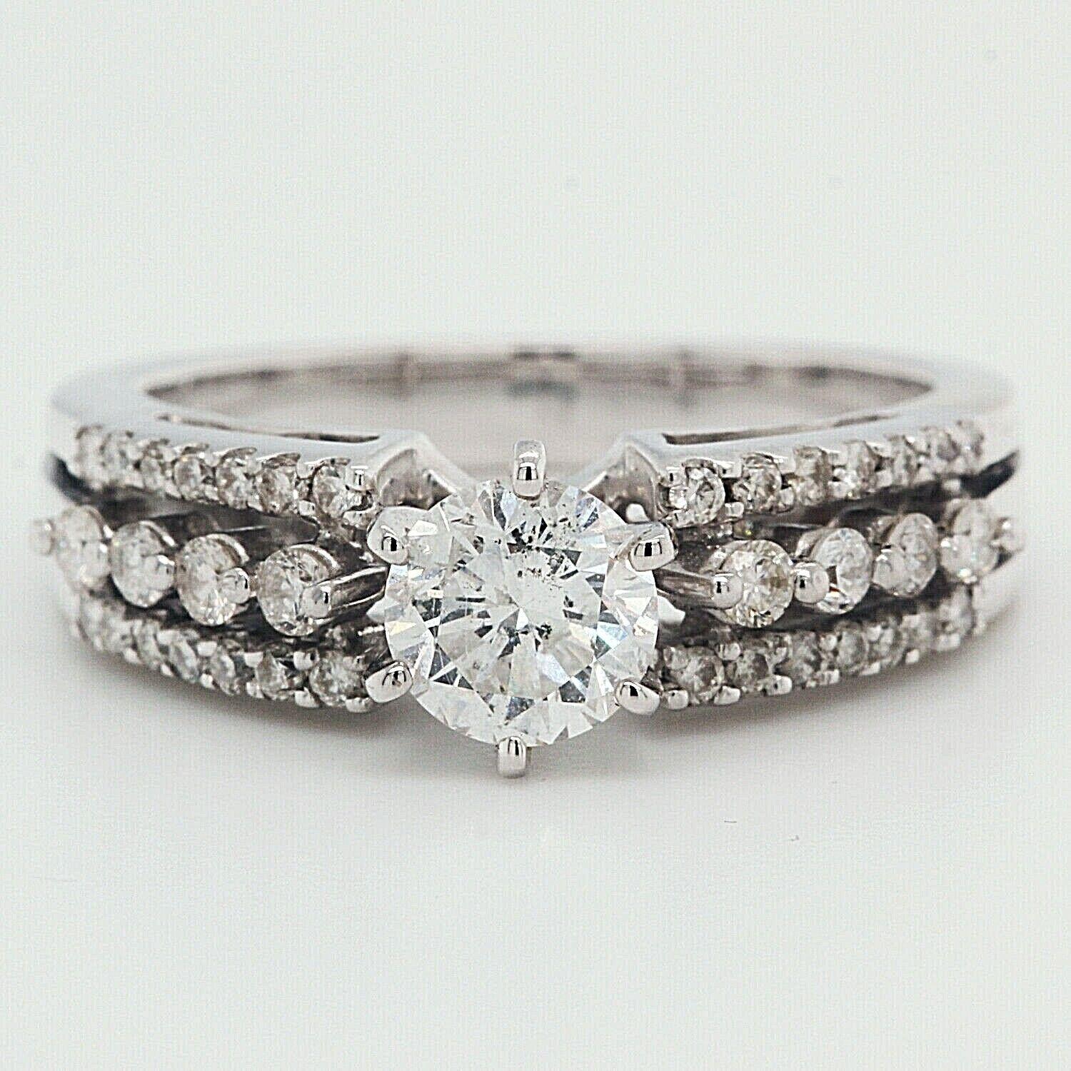 Natural Round Engagement Ring With Accents Clarity Enhanced 1.25 TCW 14k White