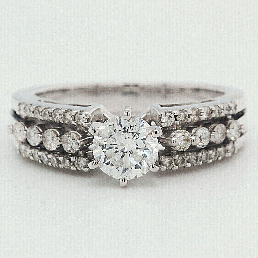 Natural Round Engagement Ring With Accents Clarity Enhanced 1.25 TCW 14k White