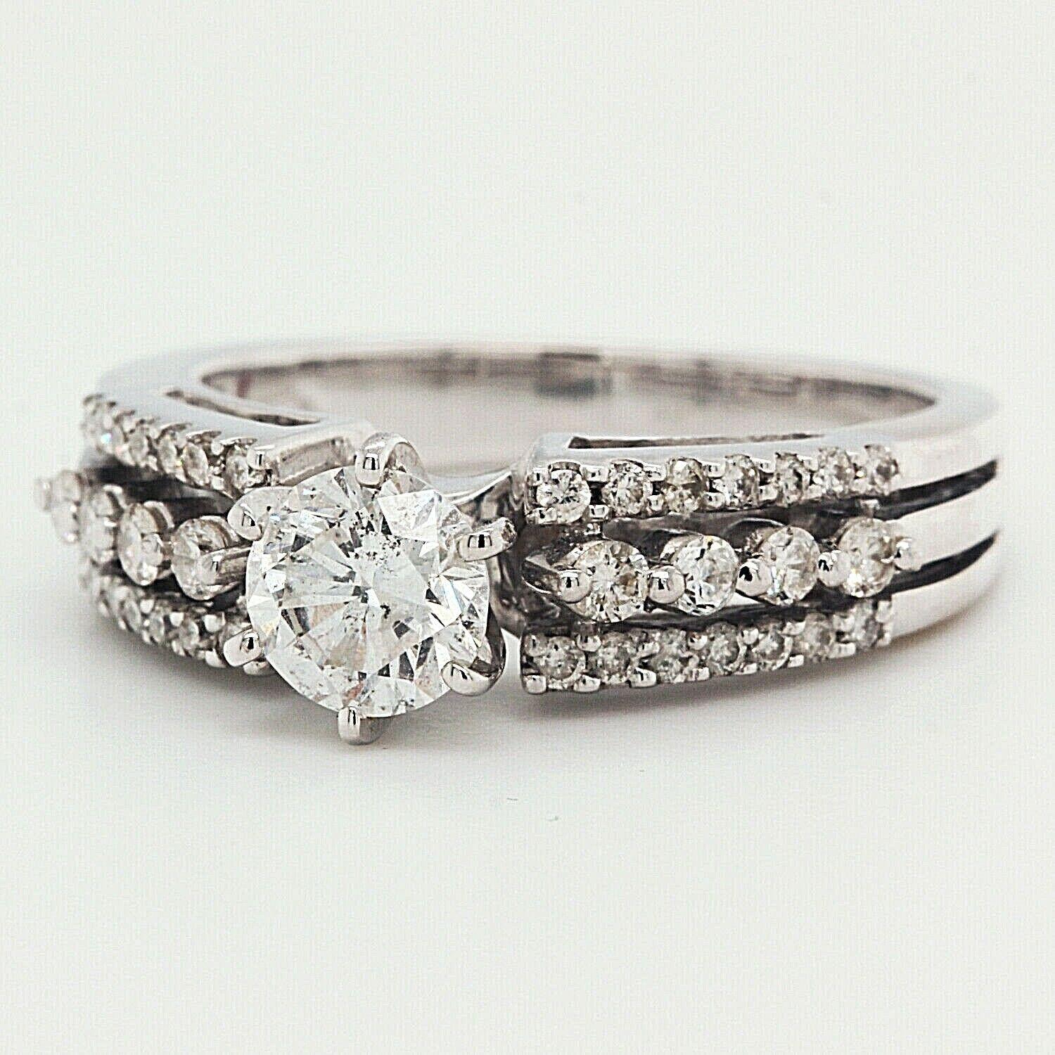 Natural Round Engagement Ring With Accents Clarity Enhanced 1.25 TCW 14k White