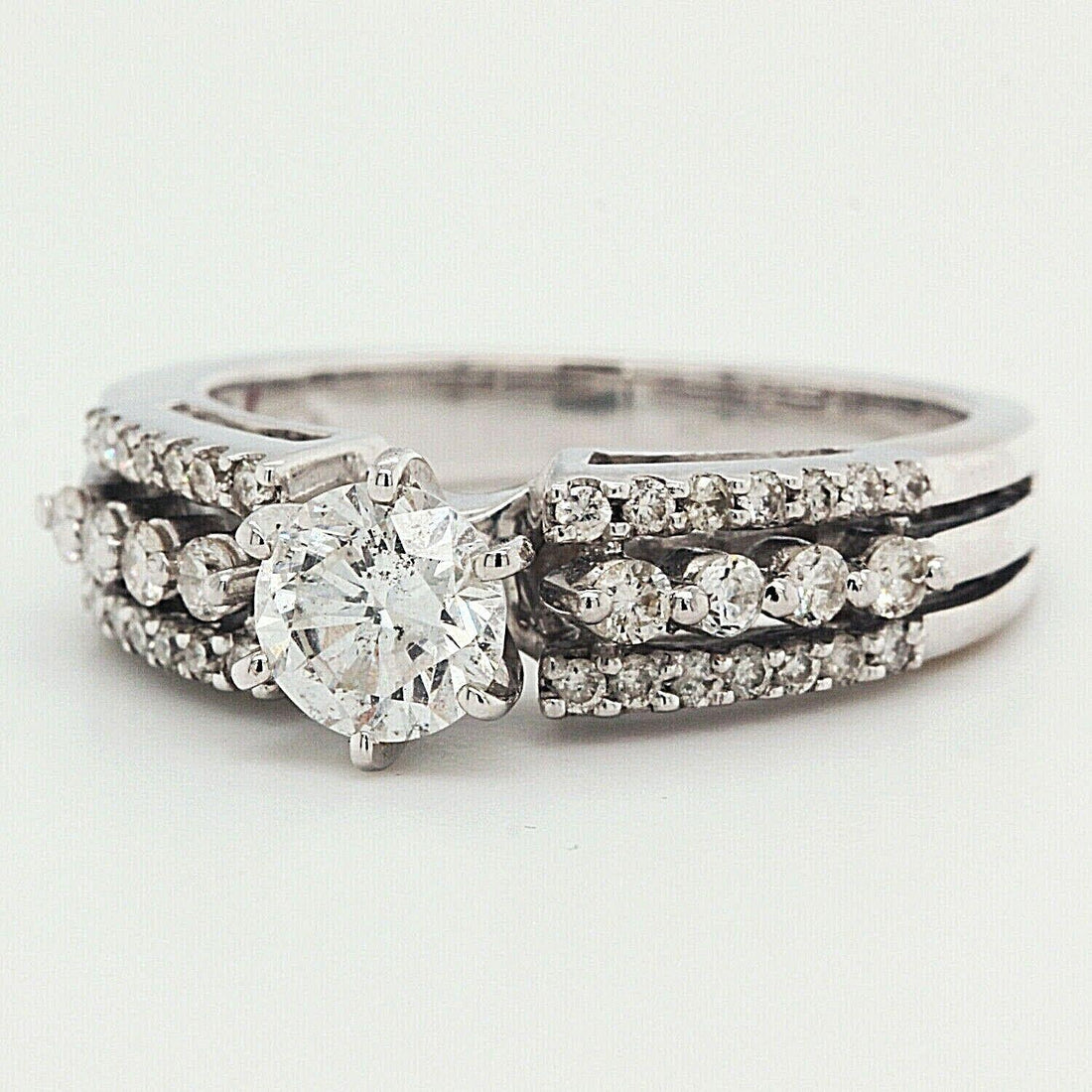 Natural Round Engagement Ring With Accents Clarity Enhanced 1.25 TCW 14k White