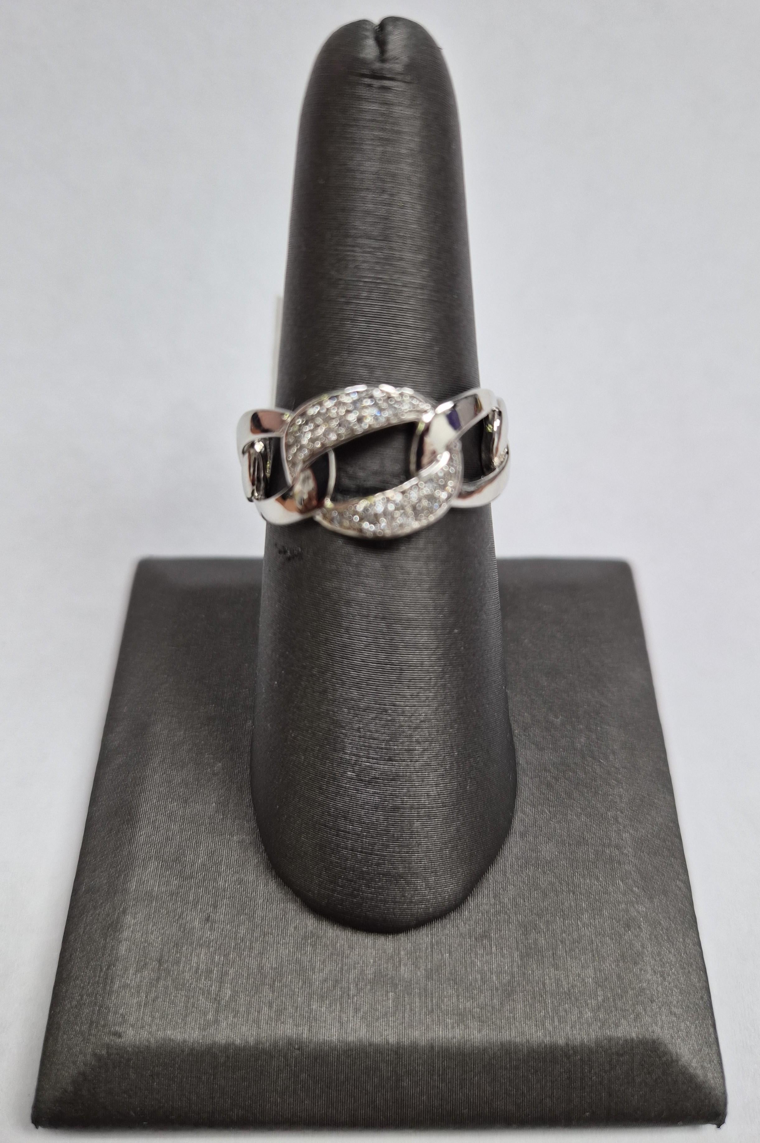 14k White Gold Chain-Link Ring with 0.21ct Diamonds Size 7