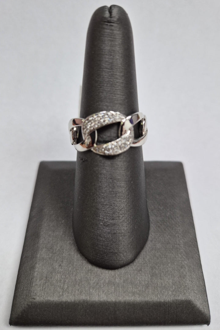14k White Gold Chain-Link Ring with 0.21ct Diamonds Size 7