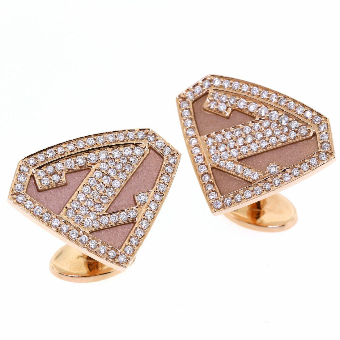 Superhero Logo Cufflinks with 1.25 tcw Round Cut Diamonds 18k Rose Gold