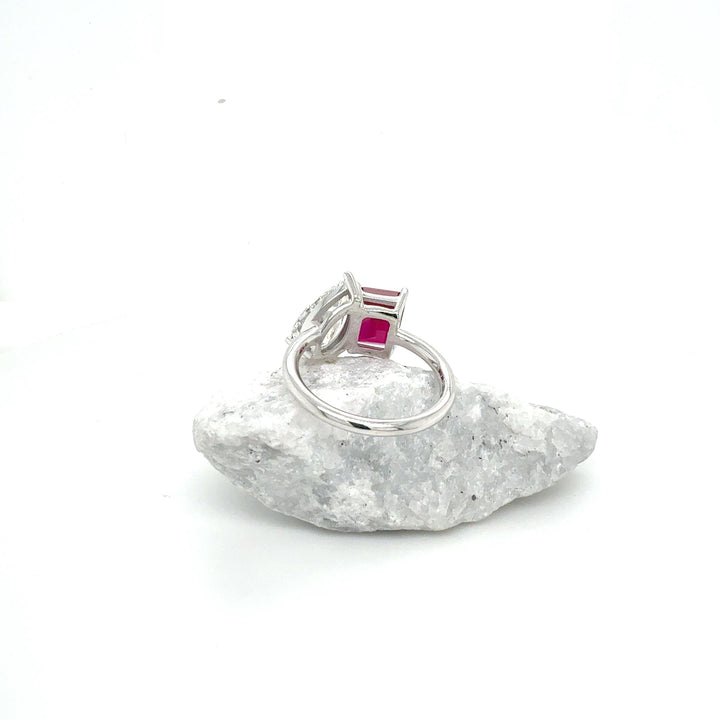 4ctw Lab-Grown 14k white gold ruby & diamond toi fashion ring