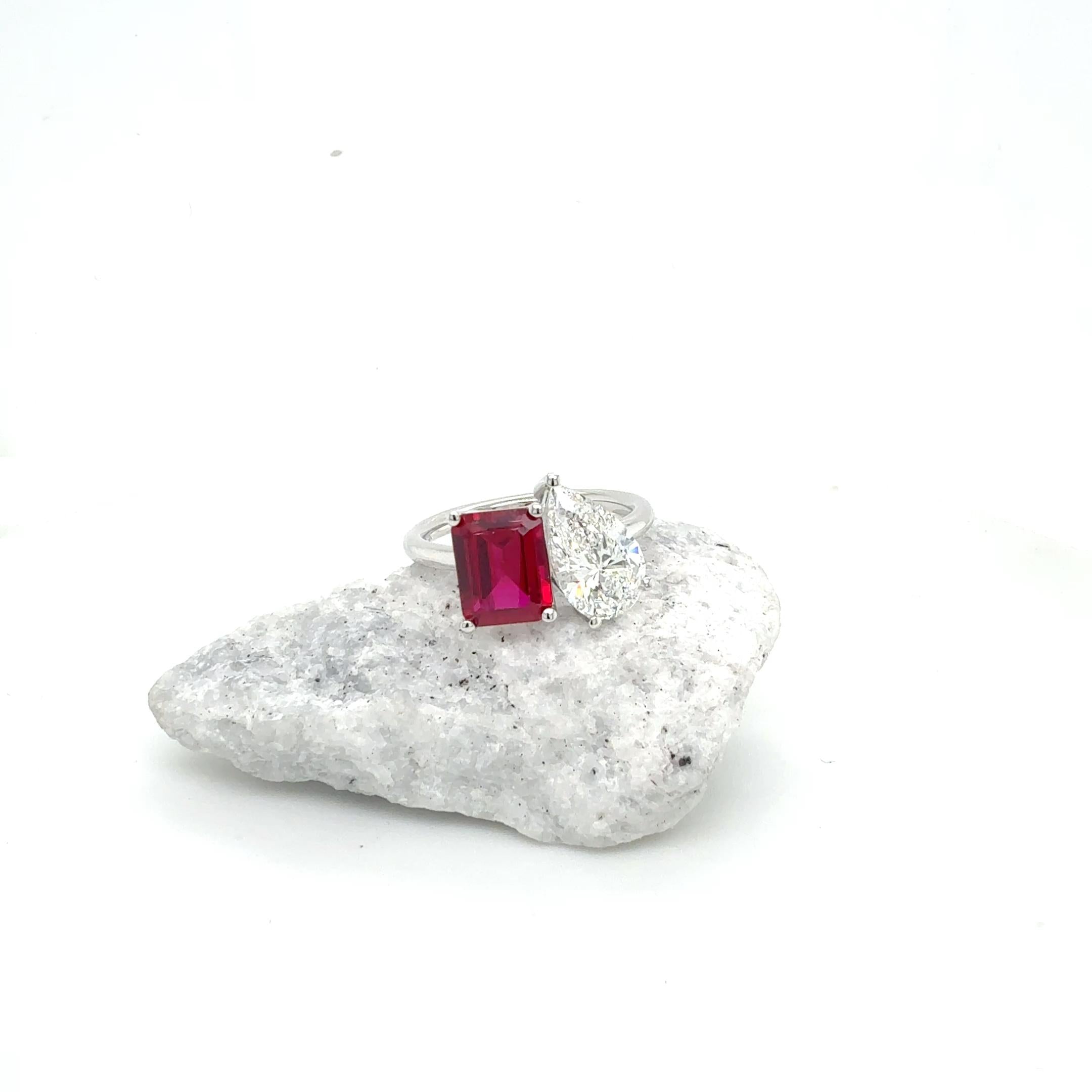4ctw Lab-Grown 14k white gold ruby & diamond toi fashion ring