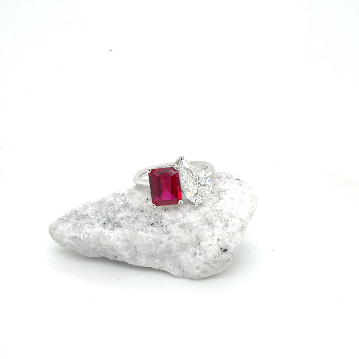 4ctw Lab-Grown 14k white gold ruby & diamond toi fashion ring