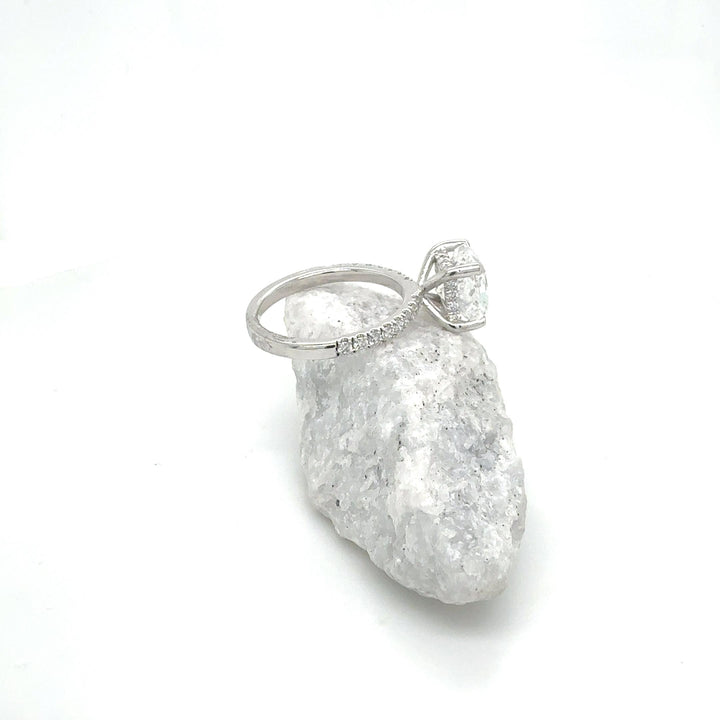 14k White Gold 3.26ct VS1-Square cushion Cut Diamond Ring with Pave Band