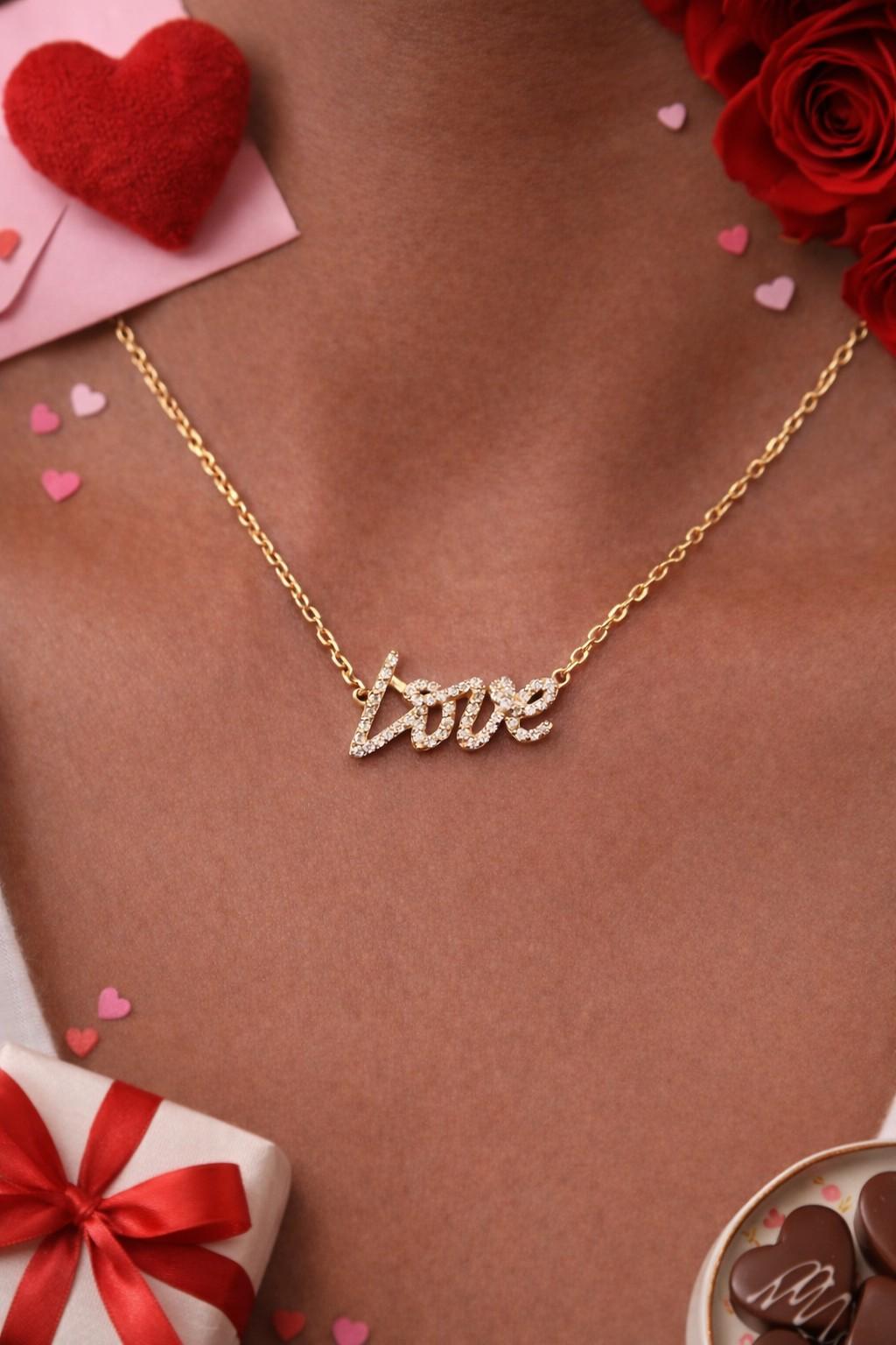 Valentine's Day! 14k Yellow Gold "Love" Necklace with 0.29ct Diamonds