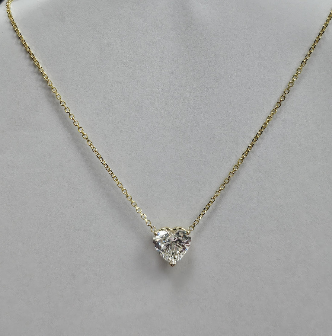 lab-grown 3.0 Carat Heart Shape Diamond 14K Yellow Gold Pendant Necklace.