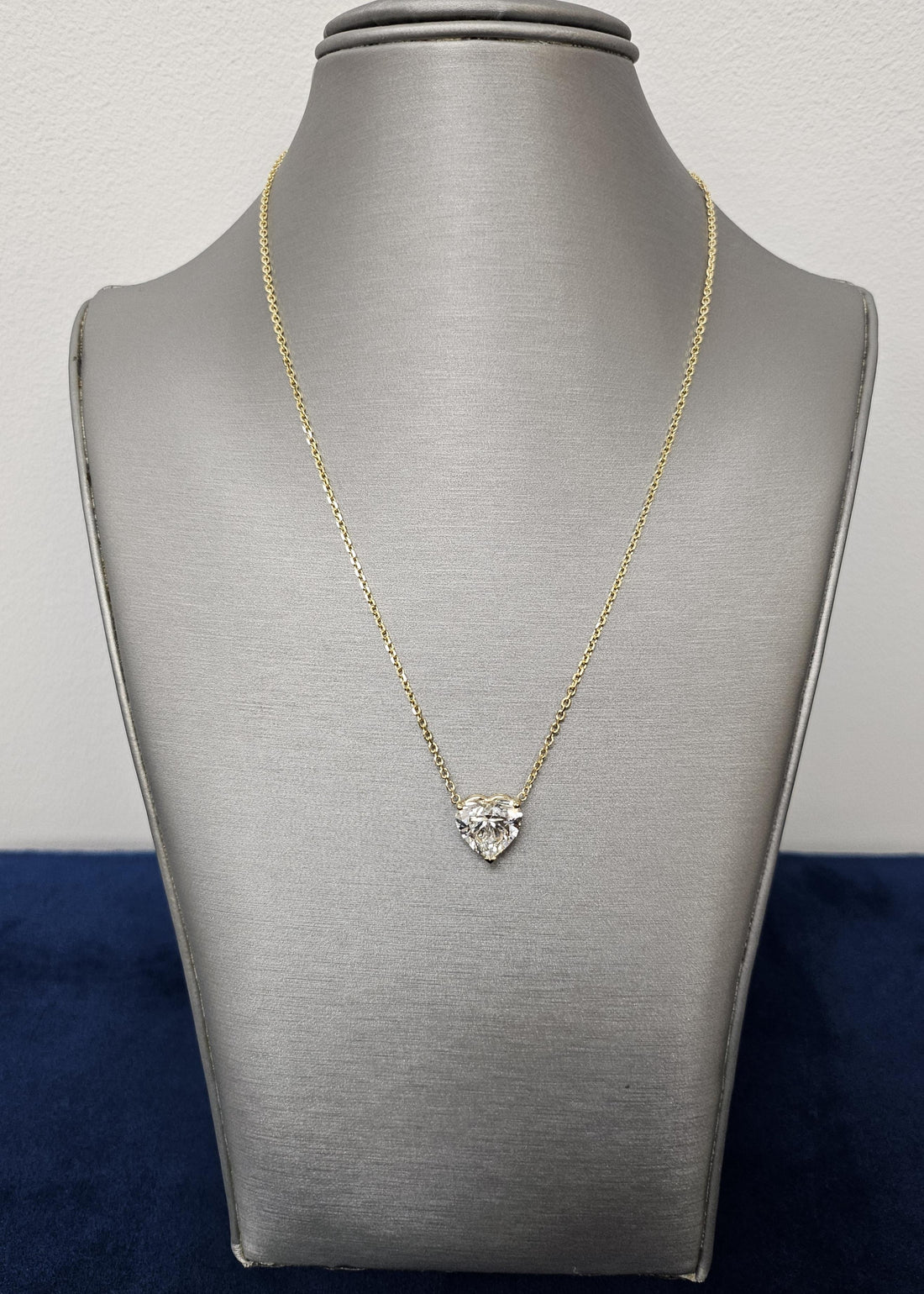lab-grown 3.0 Carat Heart Shape Diamond 14K Yellow Gold Pendant Necklace.