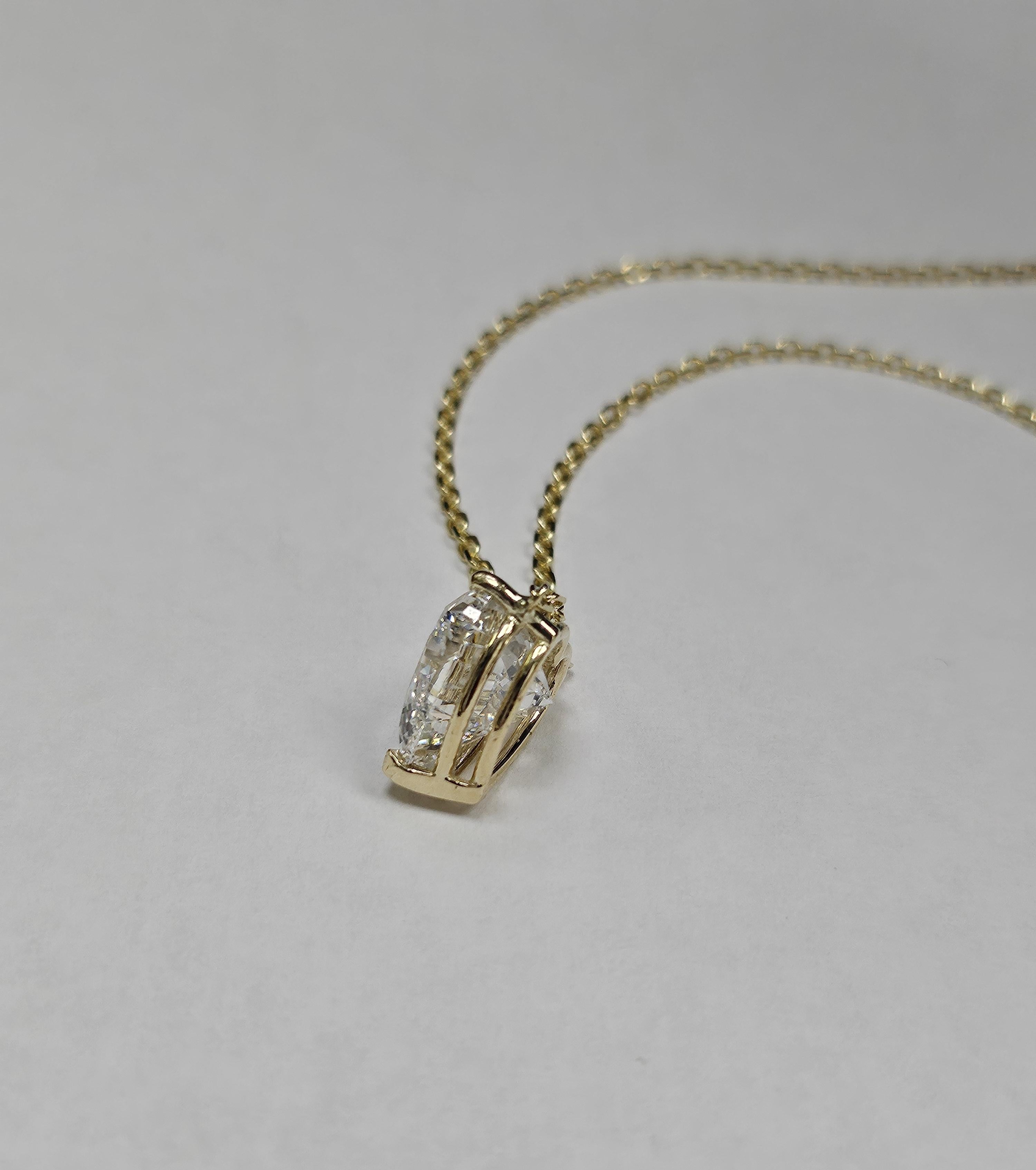 lab-grown 3.0 Carat Heart Shape Diamond 14K Yellow Gold Pendant Necklace.