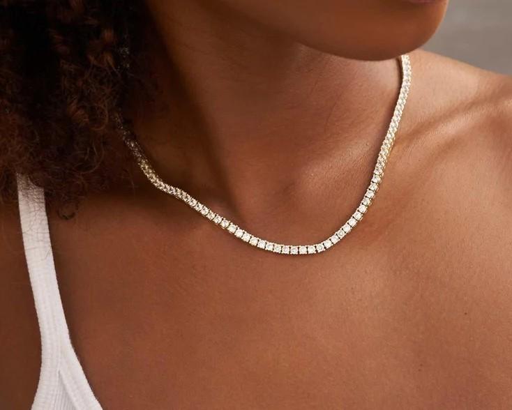 Lab Grown Diamond Tennis Necklace D-E VS1-VS2 14K Yellow Gold 5.92ct t/w 4-Prong