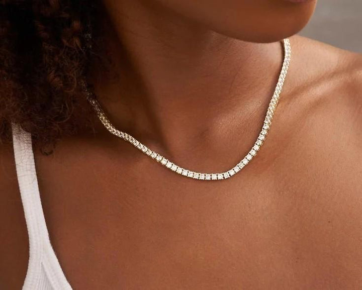 Lab Grown Diamond Tennis Necklace D-E VS1-VS2 14K Yellow Gold 5.92ct t/w 4-Prong