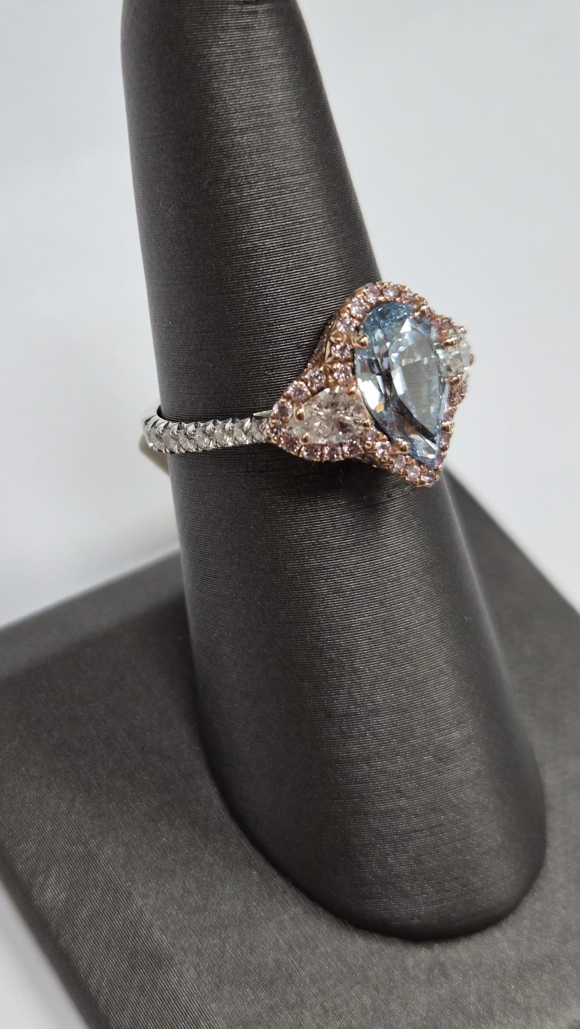 Pear-Shaped 2.69 Carat Blue Diamond Ring Size 6.25