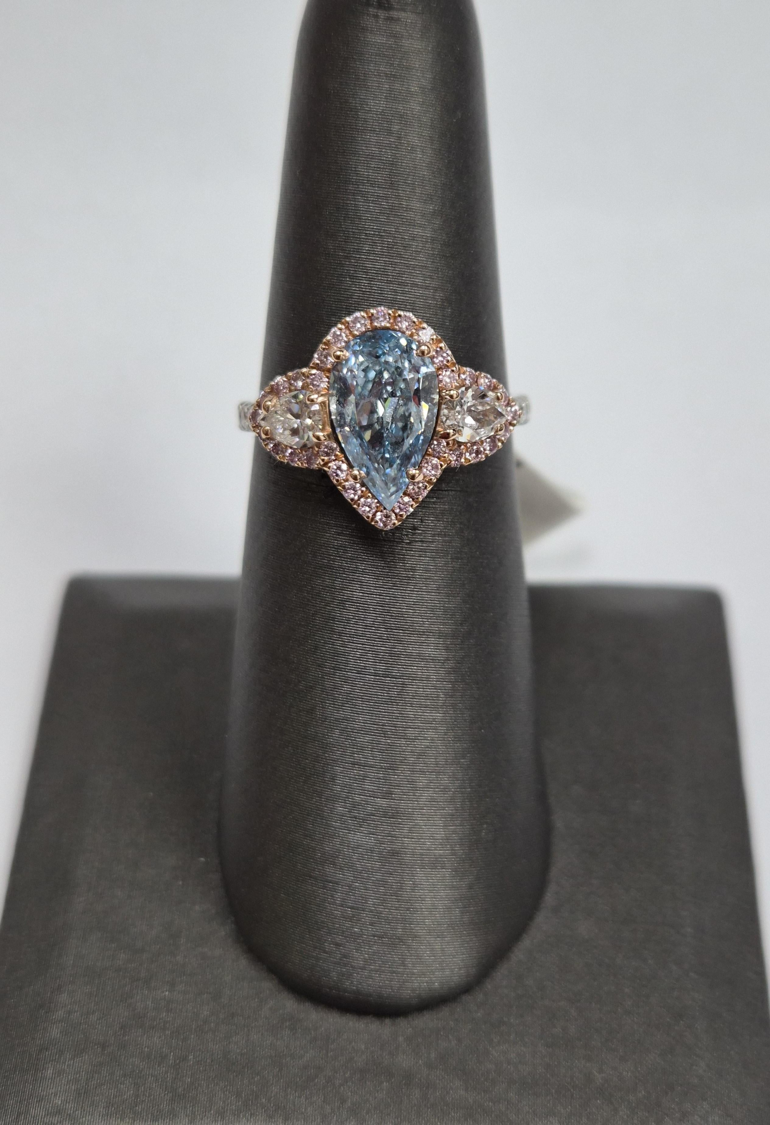 Pear-Shaped 2.69 Carat Blue Diamond Ring Size 6.25