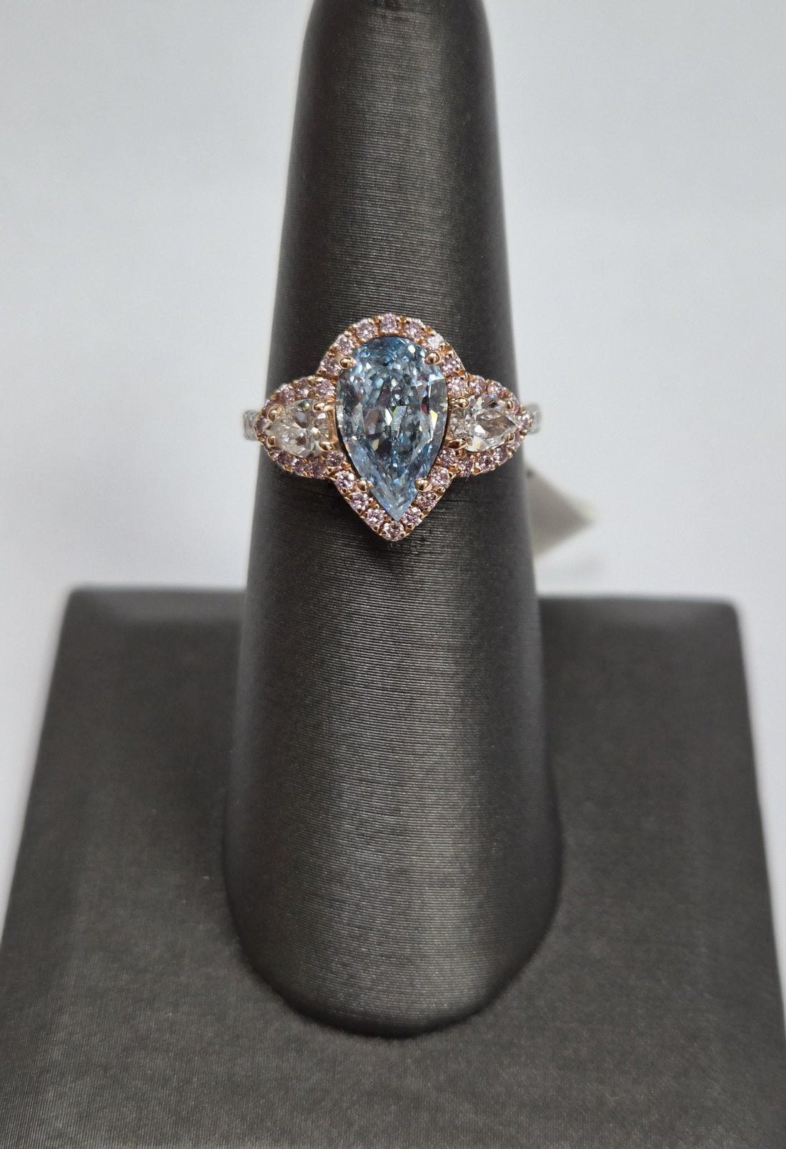 Pear-Shaped 2.69 Carat Blue Diamond Ring Size 6.25