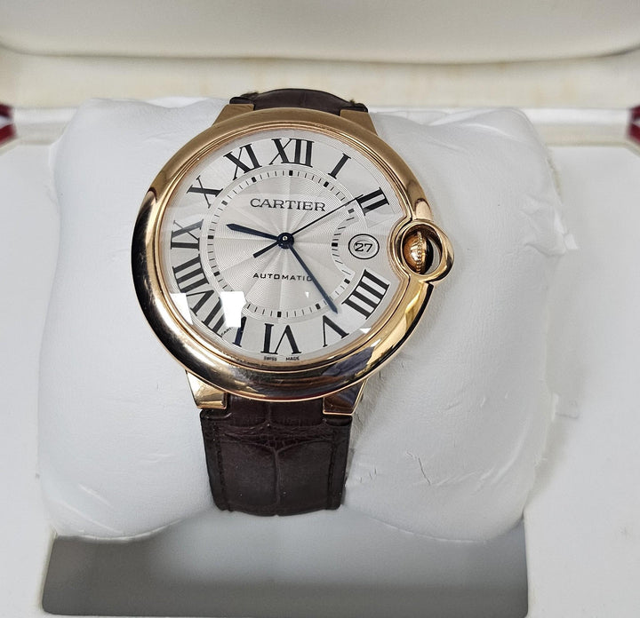 Cartier Ballon Bleu 42mm Rose Gold Watch with Leather Strap