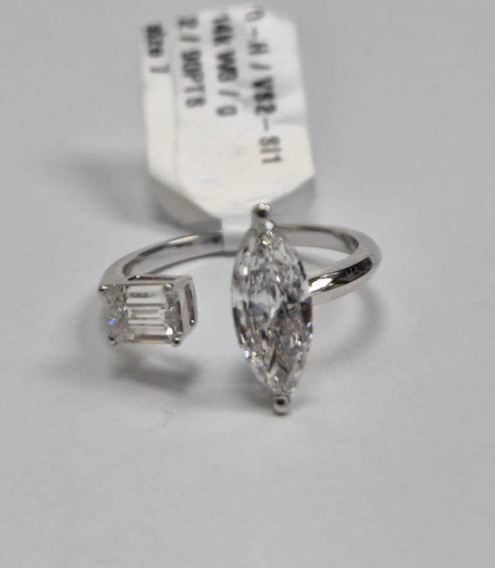 His and Hers 14K White Gold Ring with Marquise & Emerald-Cut Diamonds Size 7