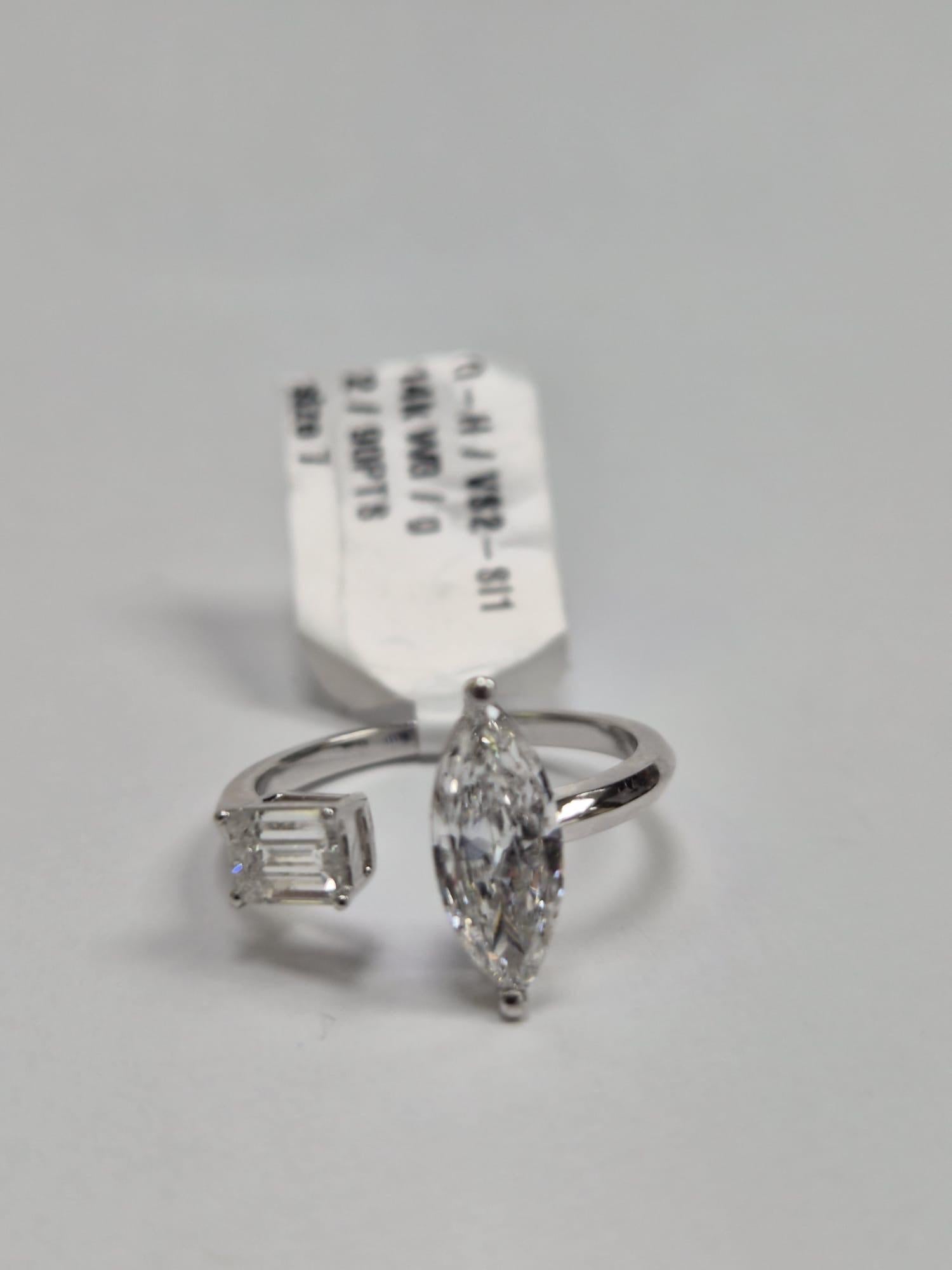 His and Hers 14K White Gold Ring with Marquise & Emerald-Cut Diamonds Size 7