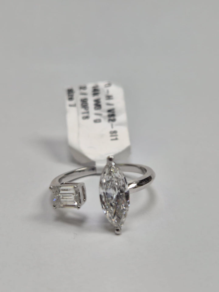His and Hers 14K White Gold Ring with Marquise & Emerald-Cut Diamonds Size 7