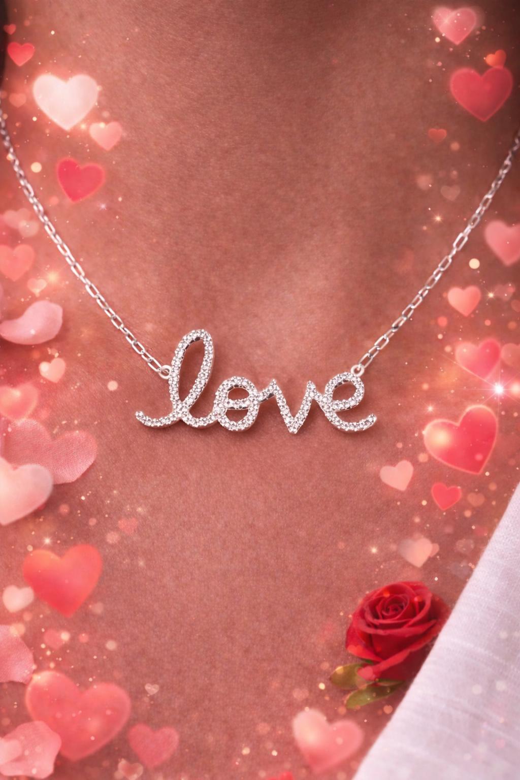 Valentine's Day! 14k White Gold Diamond "Love" Pendant Necklace 16" SI1 G Grade