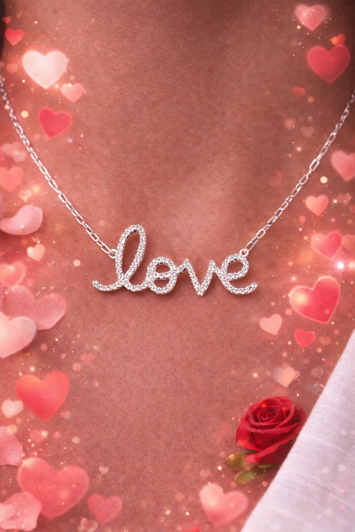 Valentine's Day! 14k White Gold Diamond "Love" Pendant Necklace 16" SI1 G Grade