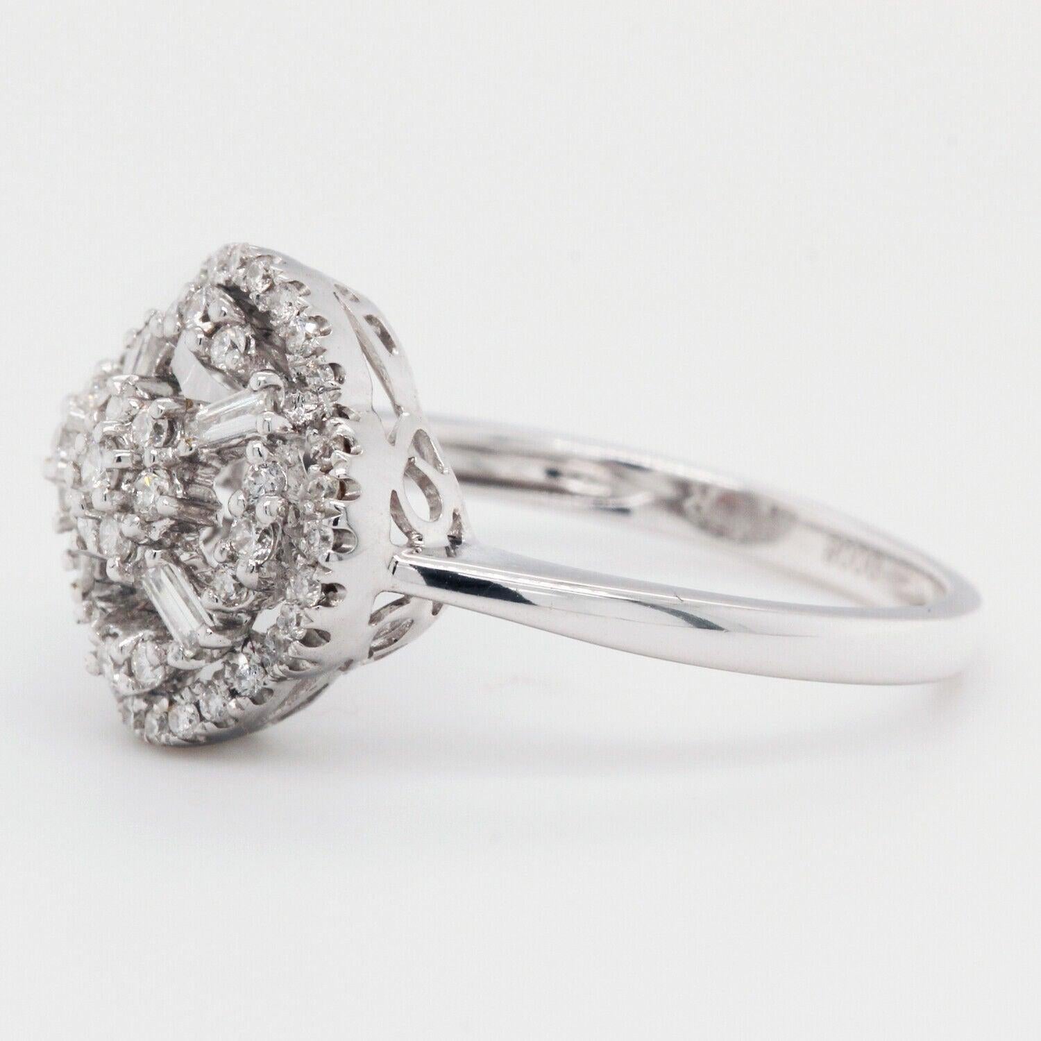 Natural Round Diamonds and Baguettes Rose Ring 0.37CT 18k White Gold