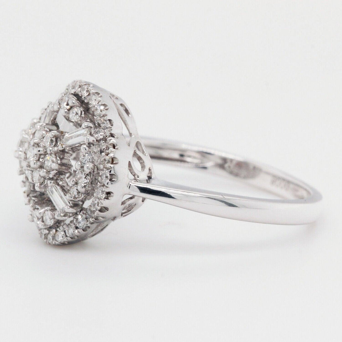 Natural Round Diamonds and Baguettes Rose Ring 0.37CT 18k White Gold