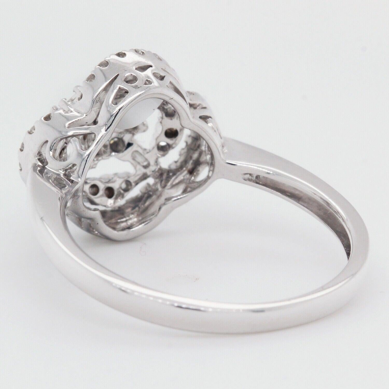 Natural Round Diamonds and Baguettes Rose Ring 0.37CT 18k White Gold