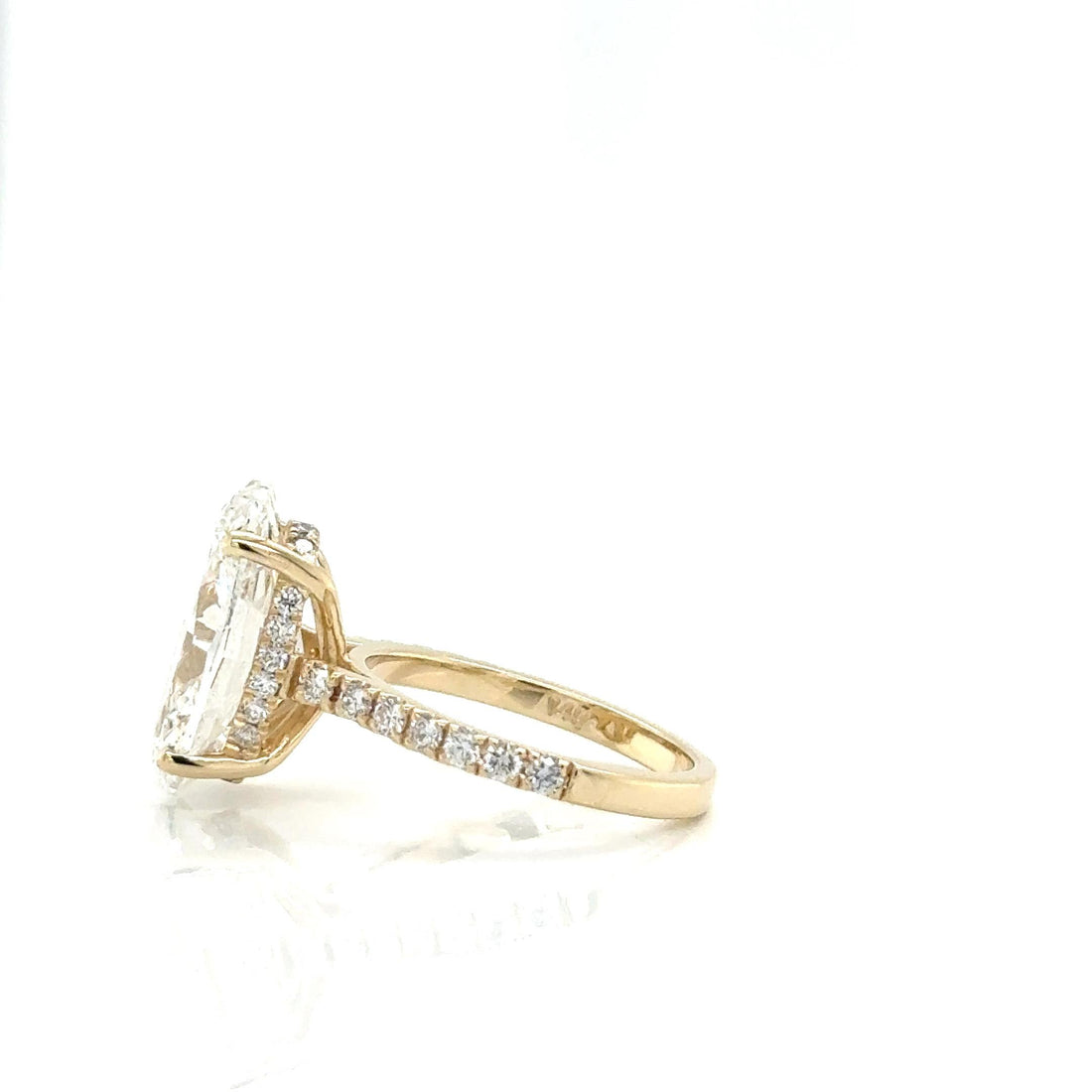 Lab-Grown 7.01ct Oval F VVS-2 Diamond Halo Engagement Yellow Gold Ring.