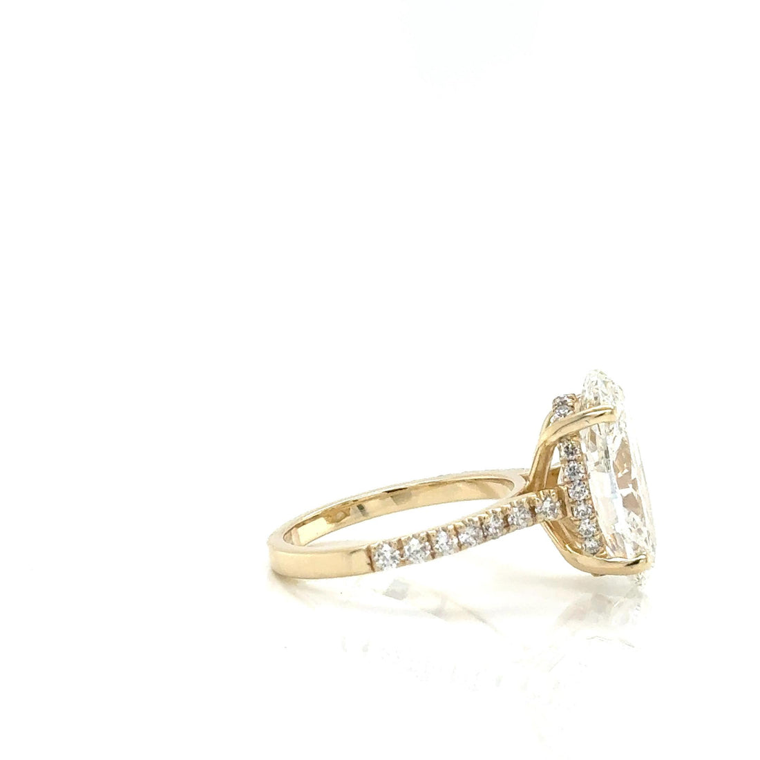 Lab-Grown 7.01ct Oval F VVS-2 Diamond Halo Engagement Yellow Gold Ring.