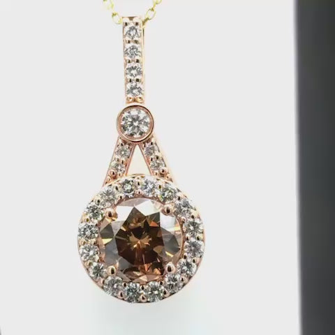 14K natural chocolate and white round diamond Rose gold necklace 16"-18"