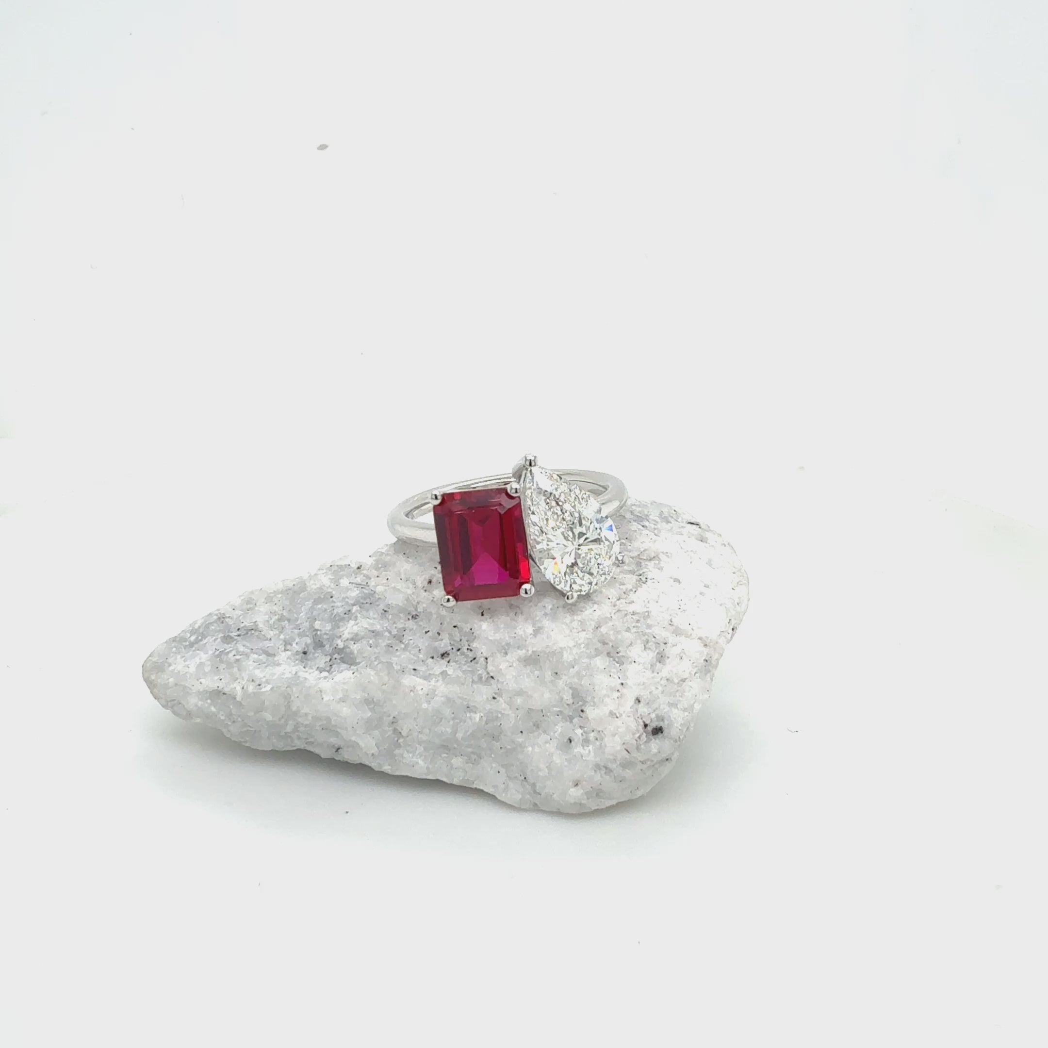 4ctw Lab-Grown 14k white gold ruby & diamond toi fashion ring