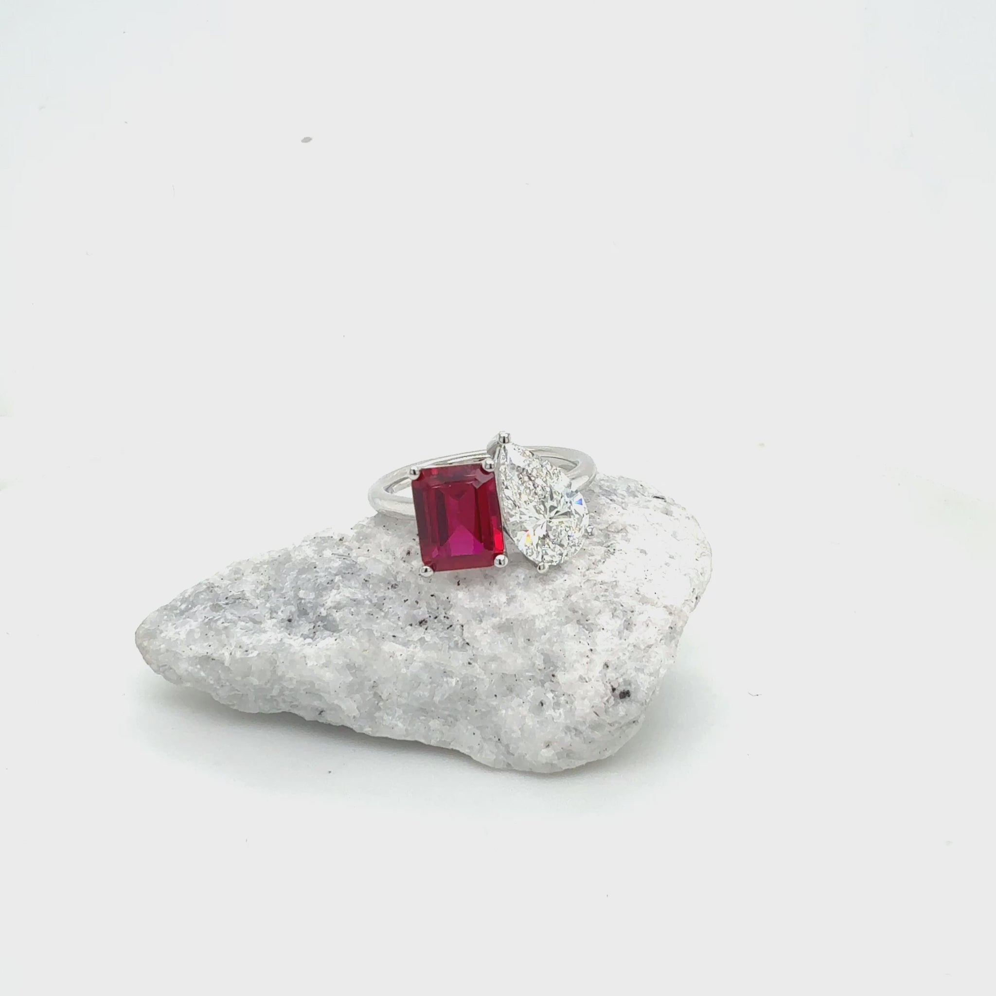 4ctw Lab-Grown 14k white gold ruby & diamond toi fashion ring