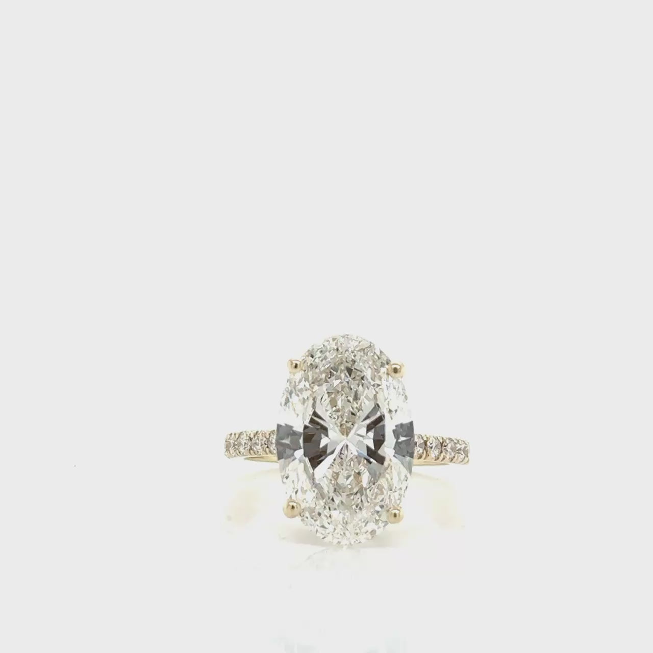 Lab-Grown 7.01ct Oval F VVS-2 Diamond Halo Engagement Yellow Gold Ring.