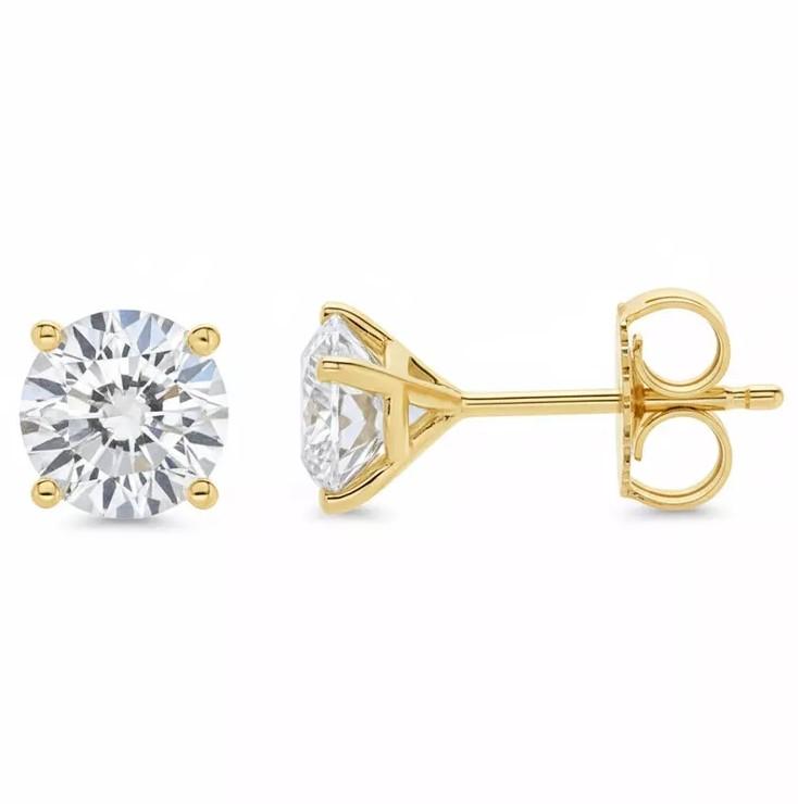 Lab Grown 4.00Ct Round Diamond Stud Solitaire Earrings  G-VS2 14k Yellow Gold