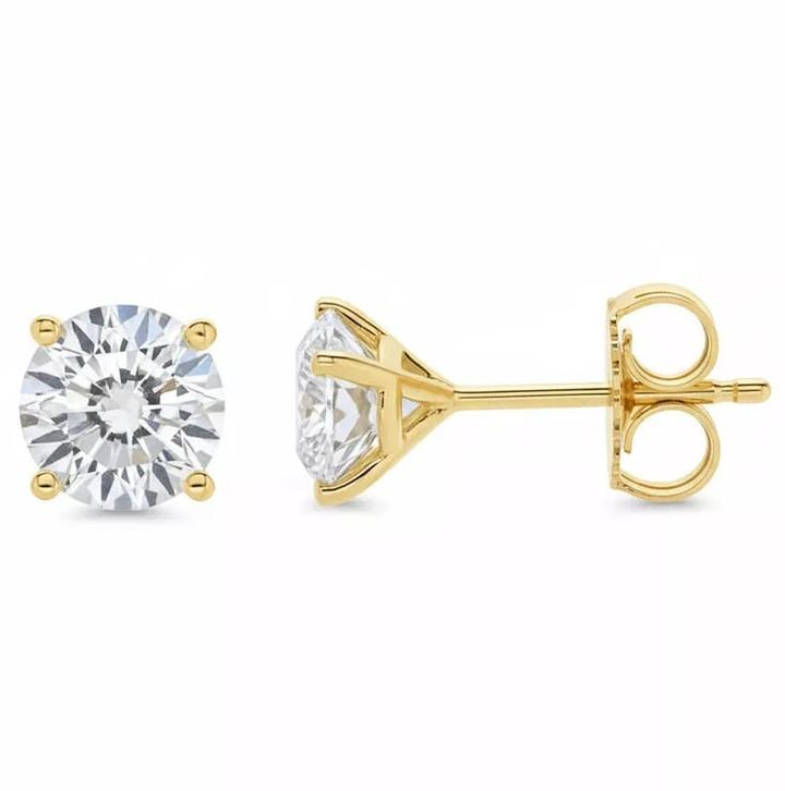 Lab Grown 4.00Ct Round Diamond Stud Solitaire Earrings  G-VS2 14k Yellow Gold